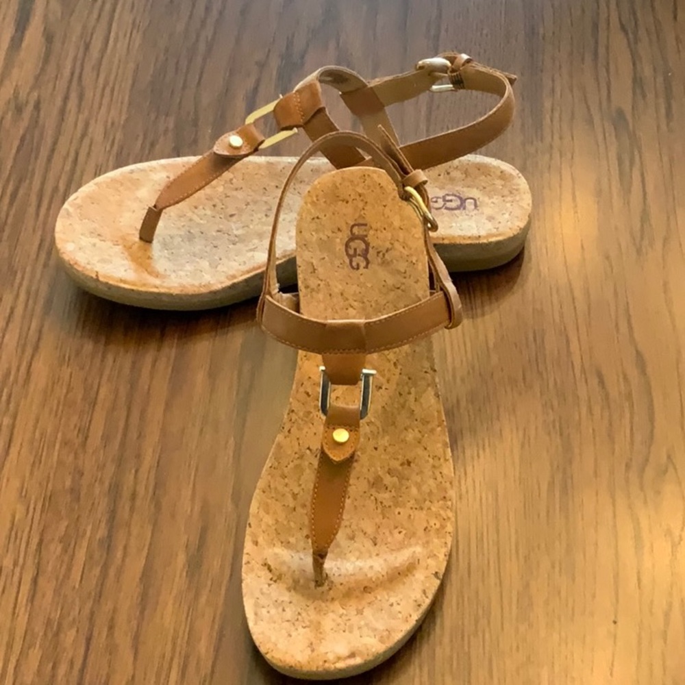 UGG Aleigh Tan Leather Thong Strap Sandals